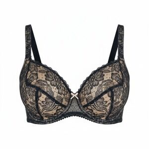 Cacique Modern Lace Covered Unlined Full Coverage Bra Black Tan 40DDD Underwire